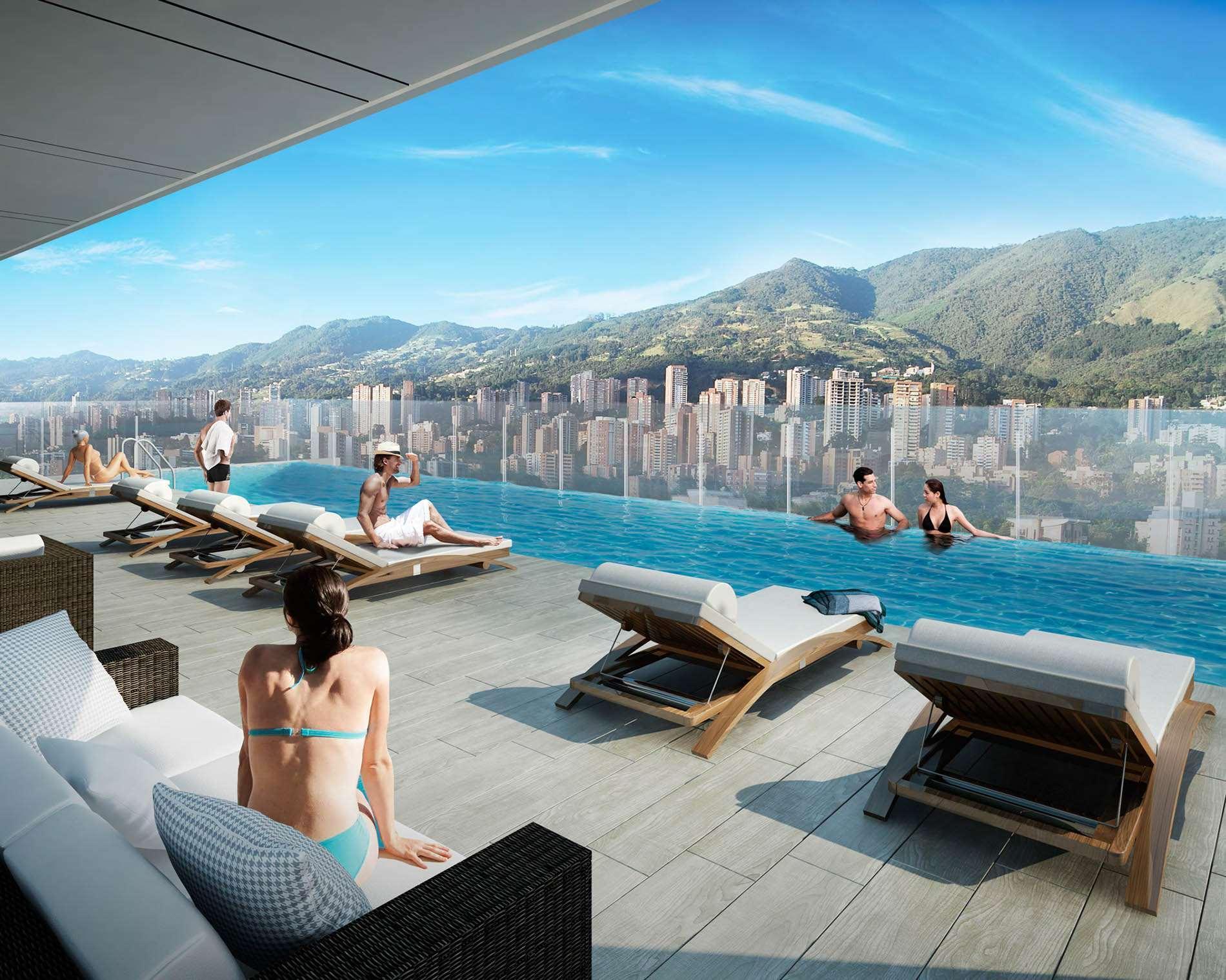 Hotel York Luxury Suites Medellin By Preferred מראה חיצוני תמונה Sky Pool