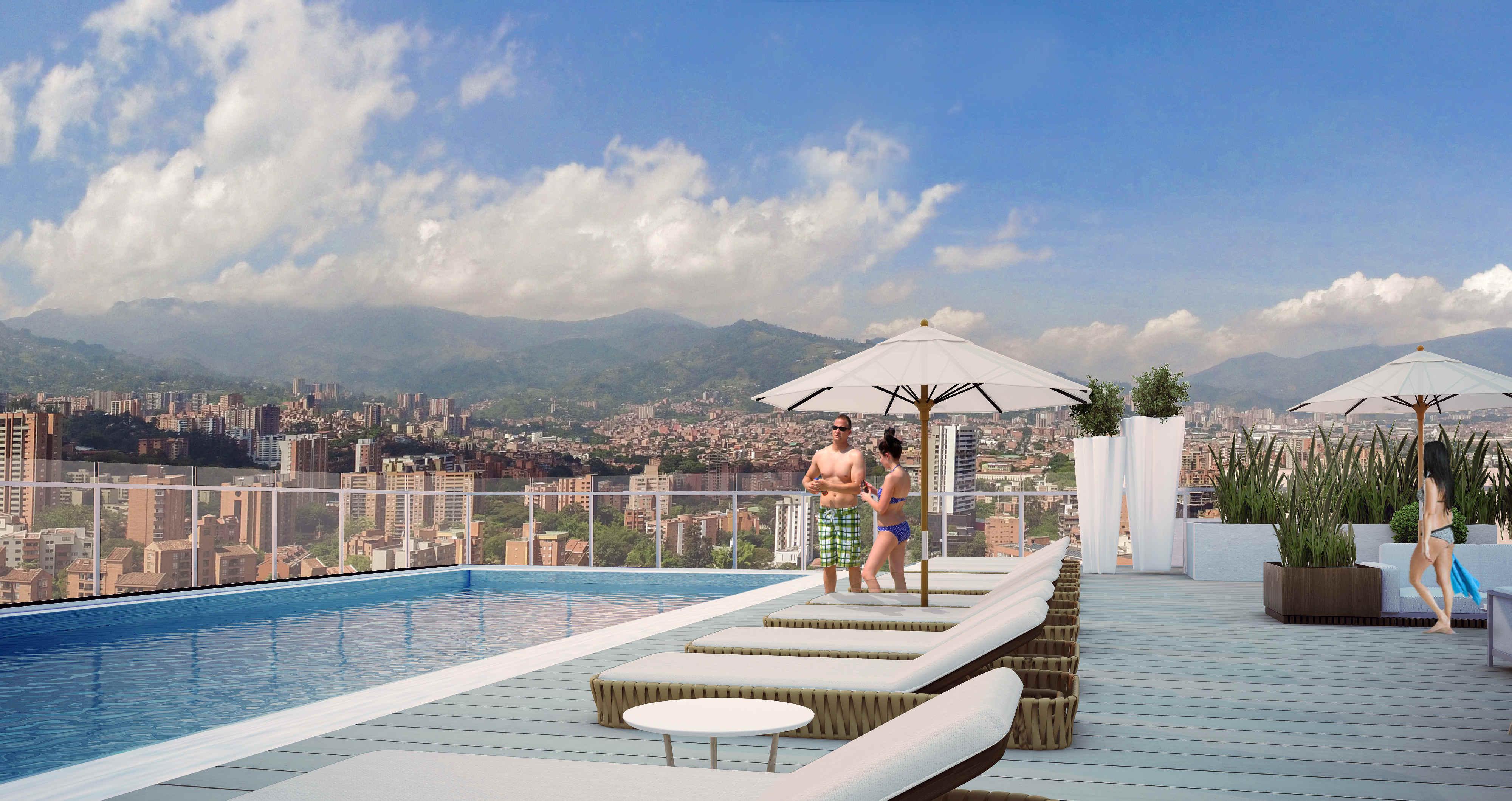 Hotel York Luxury Suites Medellin By Preferred מראה חיצוני תמונה Skyline pool